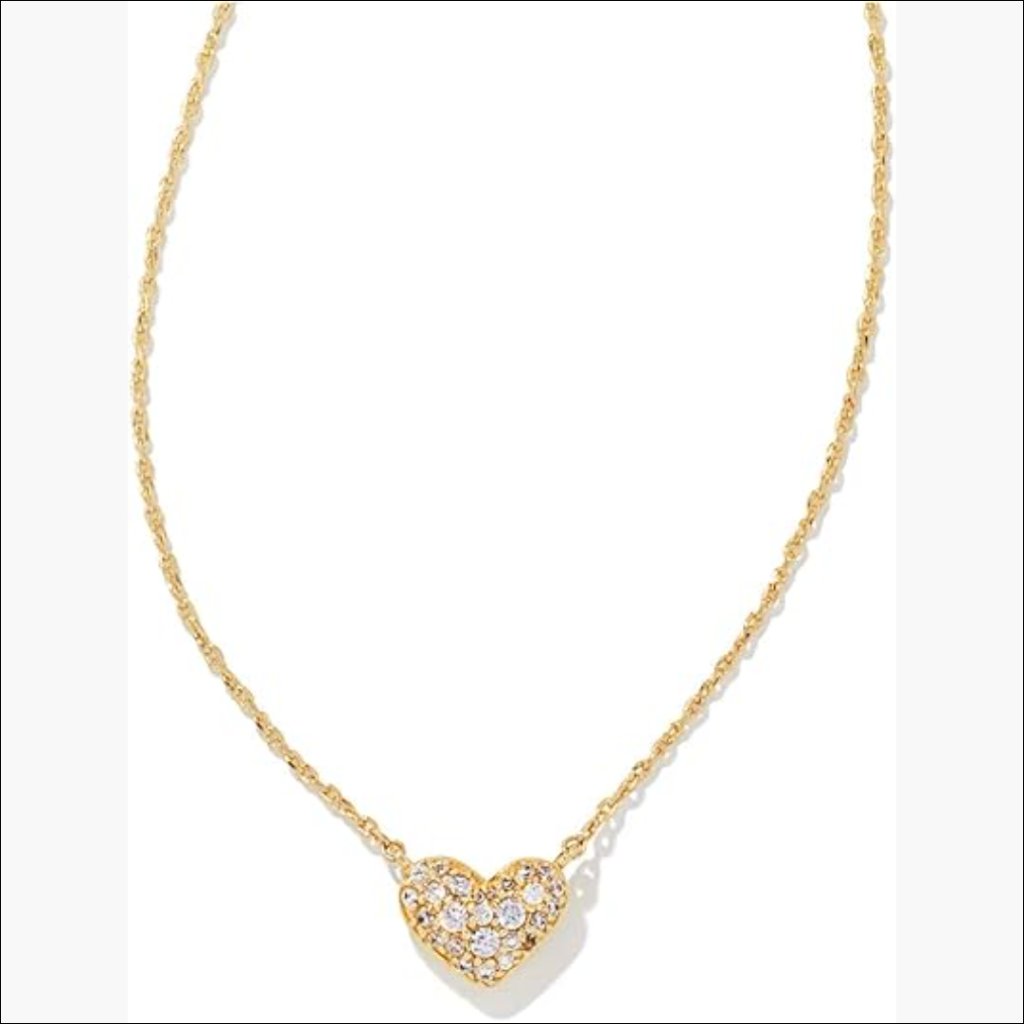 Gold Plated Brass Pave Crystal Heart Pendant Necklace